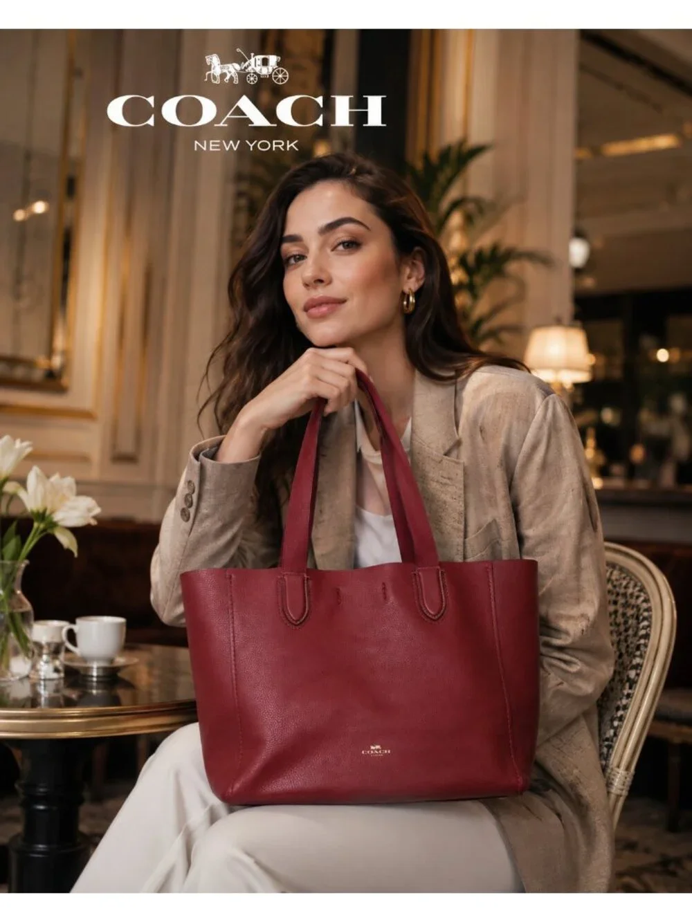 Coach Derby F58660 Raspberry Red Pebbled Leather Large Tote Bag